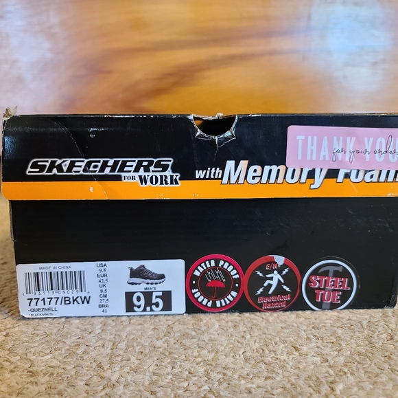 Skechers Men's Work Queznell Steel Toe WP Black & White Lace Up Shoes - Picture 9 of 9